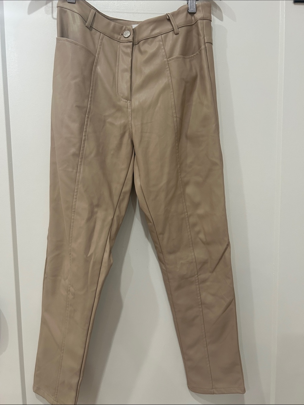 Tan womens Faux-Leather Pants - Straight Fit